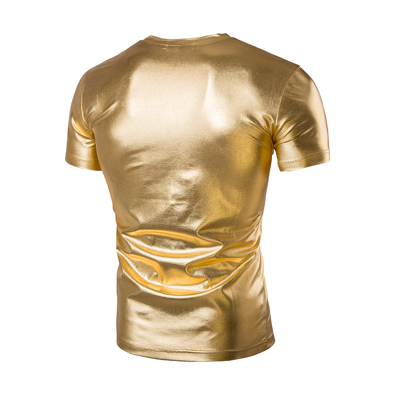Mens-Trend-Night-Club-Coated-Metallic-Gold-Silver-T-Shirts-Stylish-Shiny-Short-Sleeves-Tshirts-Tees--32626935238