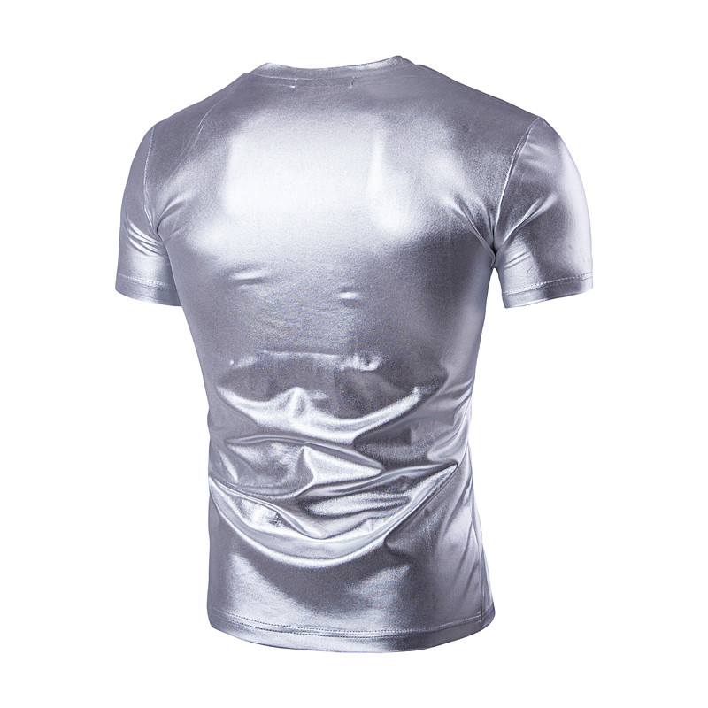 Mens-Trend-Night-Club-Coated-Metallic-Gold-Silver-T-Shirts-Stylish-Shiny-Short-Sleeves-Tshirts-Tees--32626935238