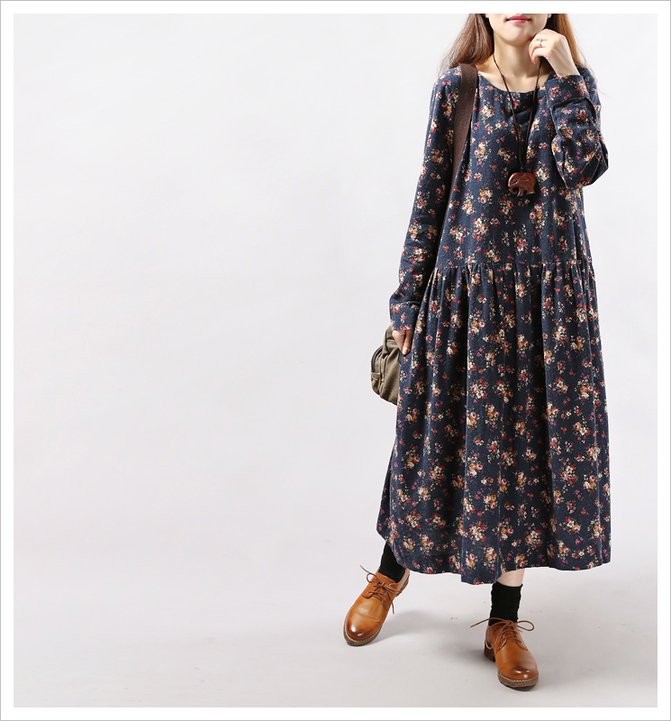 Mferlier-Women-Vintage-Long-Sleeve-Loose-Casual-One-Piece-Vintage-Dress-Floral-Print-Cotton-Maxi-Dre-32458082490