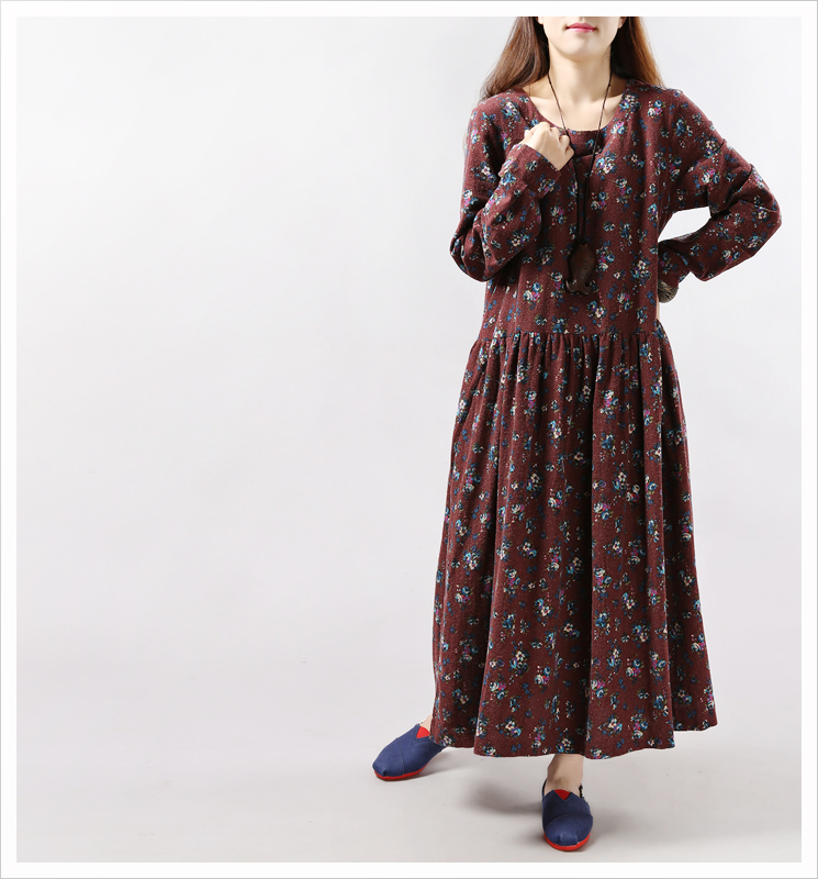 Mferlier-Women-Vintage-Long-Sleeve-Loose-Casual-One-Piece-Vintage-Dress-Floral-Print-Cotton-Maxi-Dre-32458082490