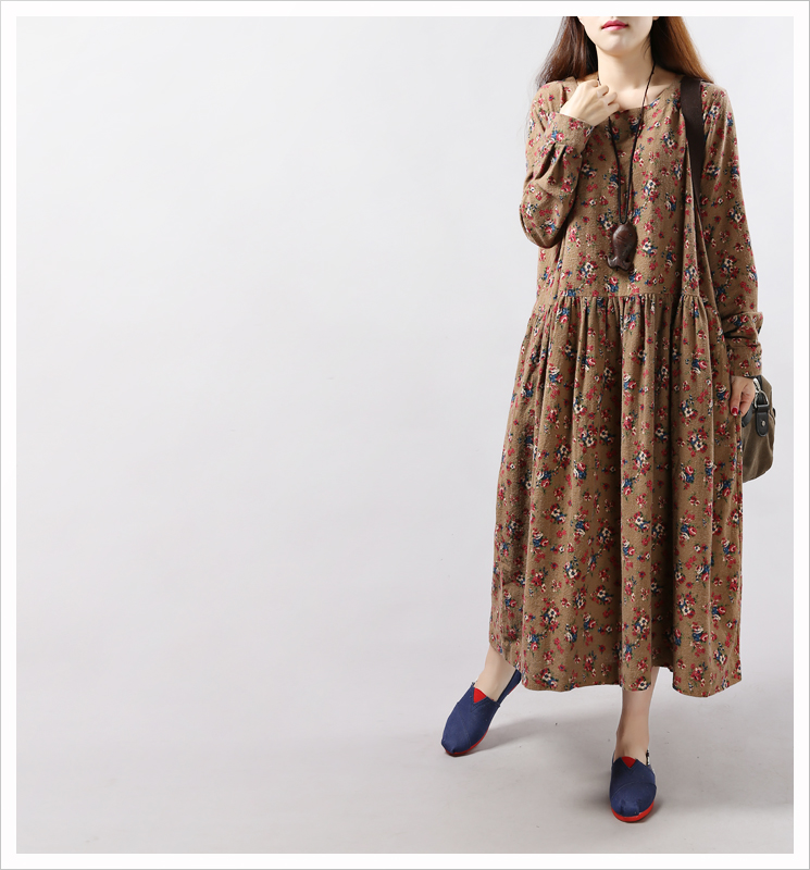 Mferlier-Women-Vintage-Long-Sleeve-Loose-Casual-One-Piece-Vintage-Dress-Floral-Print-Cotton-Maxi-Dre-32458082490