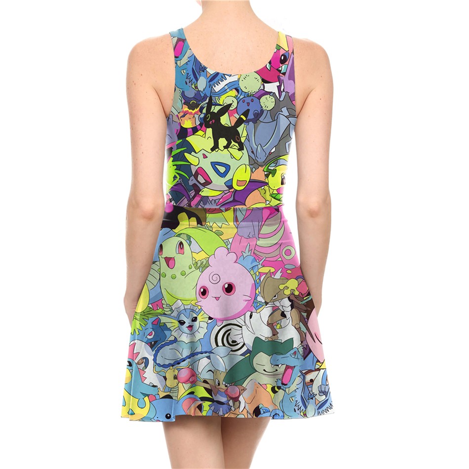 NADANBAO-Summer-Autumn-Pokemon-GO-Pikachu-Print-Women-Dress-Woman-Sexy-Sleeveless-Vestidos-Beach-Dre-32718482889