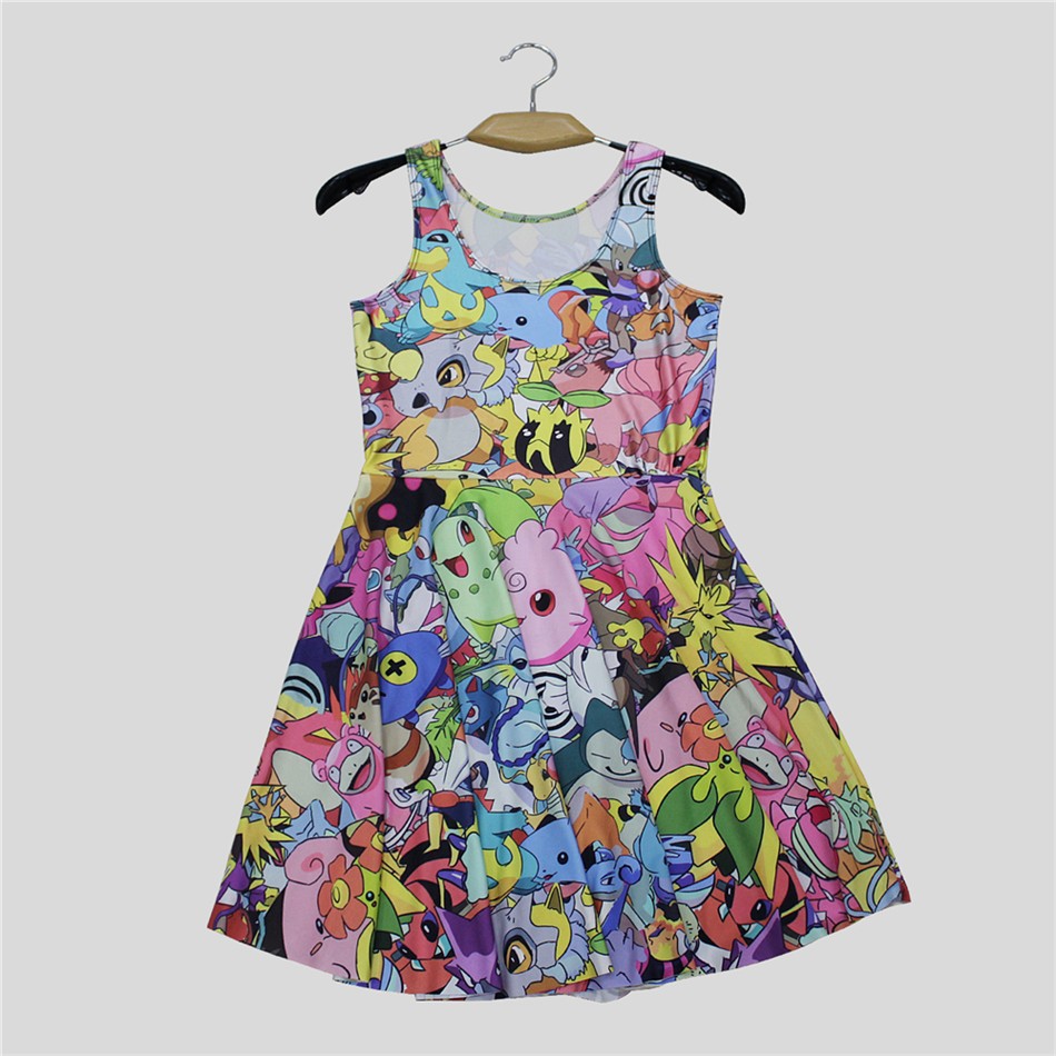 NADANBAO-Summer-Autumn-Pokemon-GO-Pikachu-Print-Women-Dress-Woman-Sexy-Sleeveless-Vestidos-Beach-Dre-32718482889