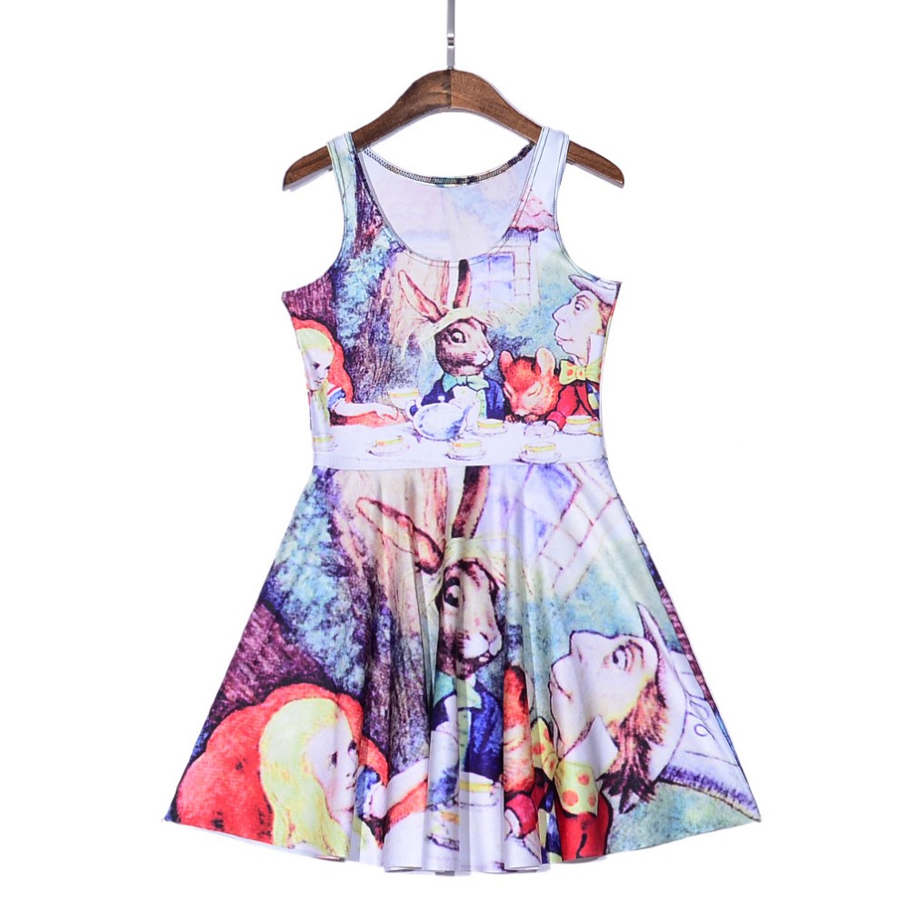 NEW--1186-Sexy-Girl-Women-Summer-comic-Alice-in-Wonderland-rabbit-3D-Prints-Reversible-Sleeveless-Sk-32656166401