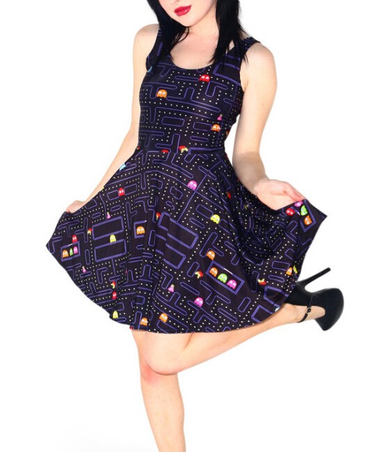 NEW-1099-Sexy-Girl-Women-Summer-classical-FC-PAC-MAN-game-3D-Prints-Reversible-Sleeveless-Skater-Ple-32648623066