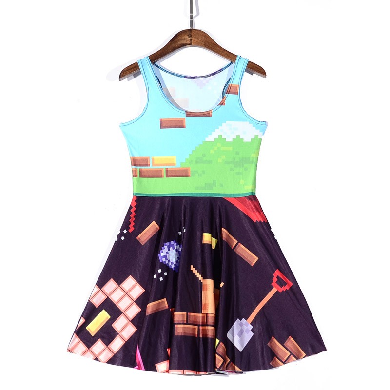 NEW-1099-Sexy-Girl-Women-Summer-classical-FC-PAC-MAN-game-3D-Prints-Reversible-Sleeveless-Skater-Ple-32648623066