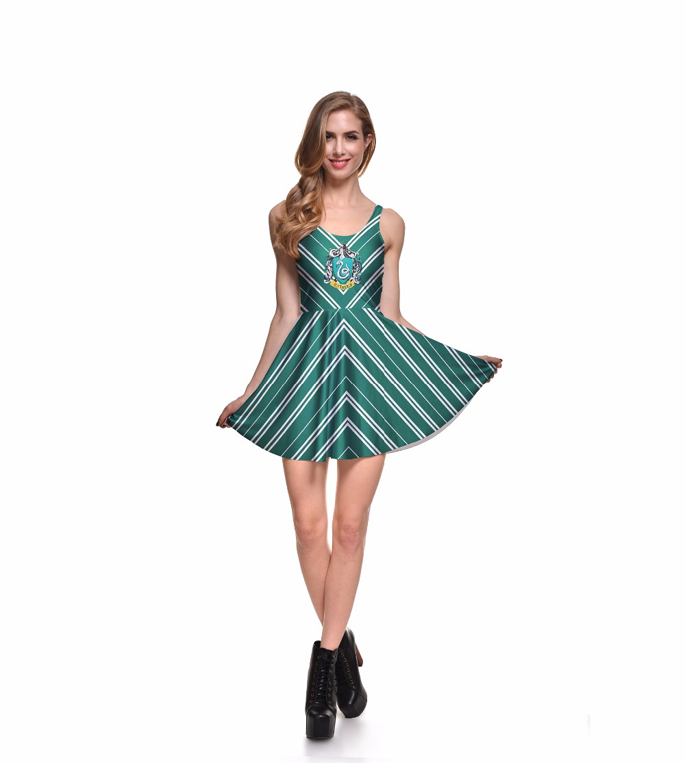 NEW-Arrival-1297-Sexy-Girl-Women-Summer-HP-Slytherin-Snake-Stripe-Hogwarts-3D-Print-Reversible-Sleev-32771975183