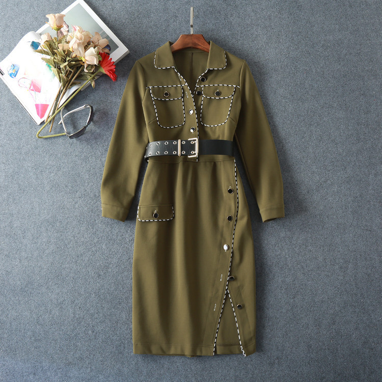 New-2016-autumn-winter-runway-fashion-women-cool-military-style-dress-long-sleeve-side-slit-belt-arm-32759999813