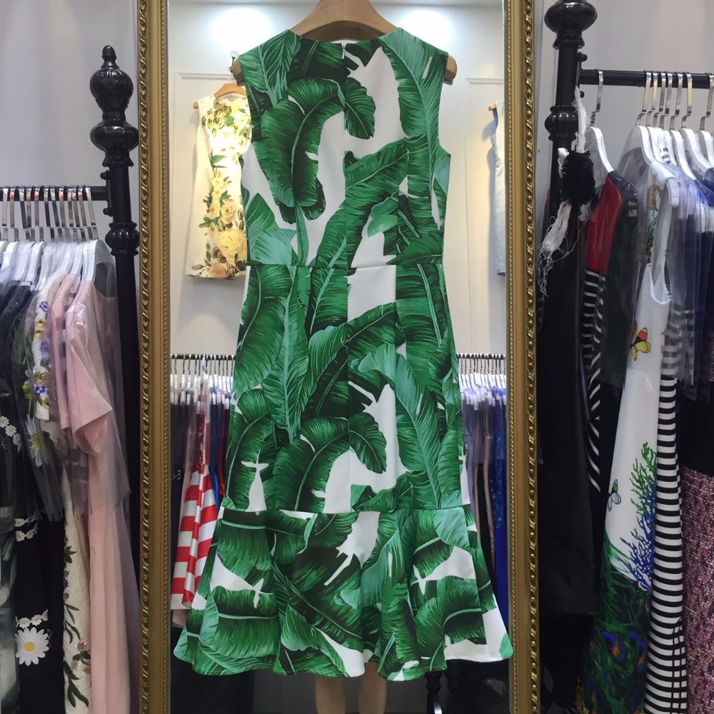 New-2016-spring-summer-fashion-women-elegant-sexy-sheath-mermaid-dress-banana-leaf-print-sleeveless--32675223741