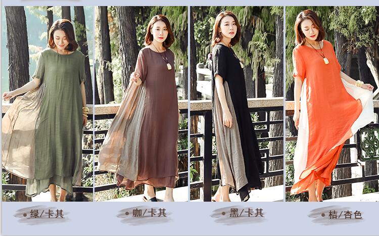 New-2017-summer-patchwork-cotton-linen-round-collar-vintage-dresses-Women-short-sleeved-loose-casual-32797406451