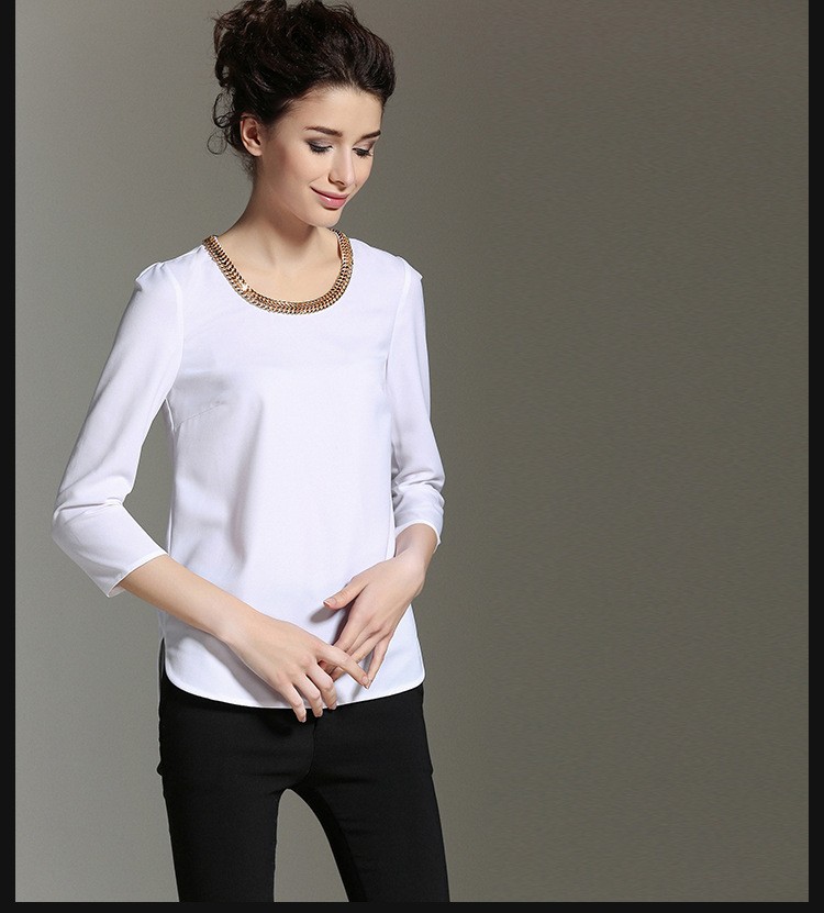 New-2017-women39s-chiffon-blouse-shirts-irregular-length-metal-chain-collar-blusa-feminina-elegant---32613540152