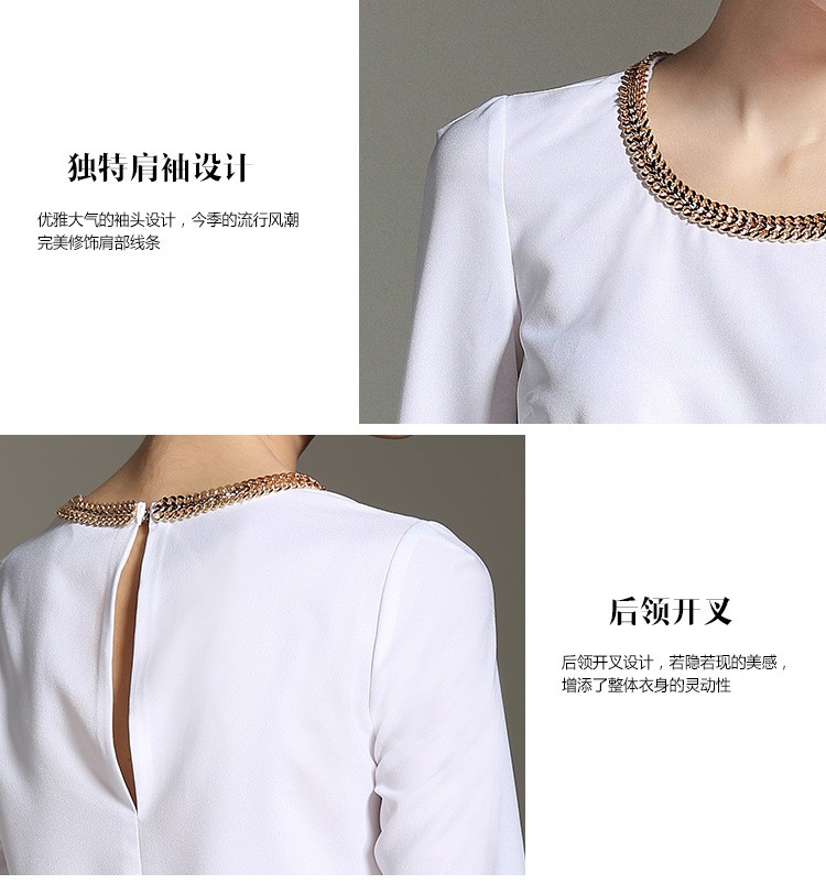 New-2017-women39s-chiffon-blouse-shirts-irregular-length-metal-chain-collar-blusa-feminina-elegant---32613540152