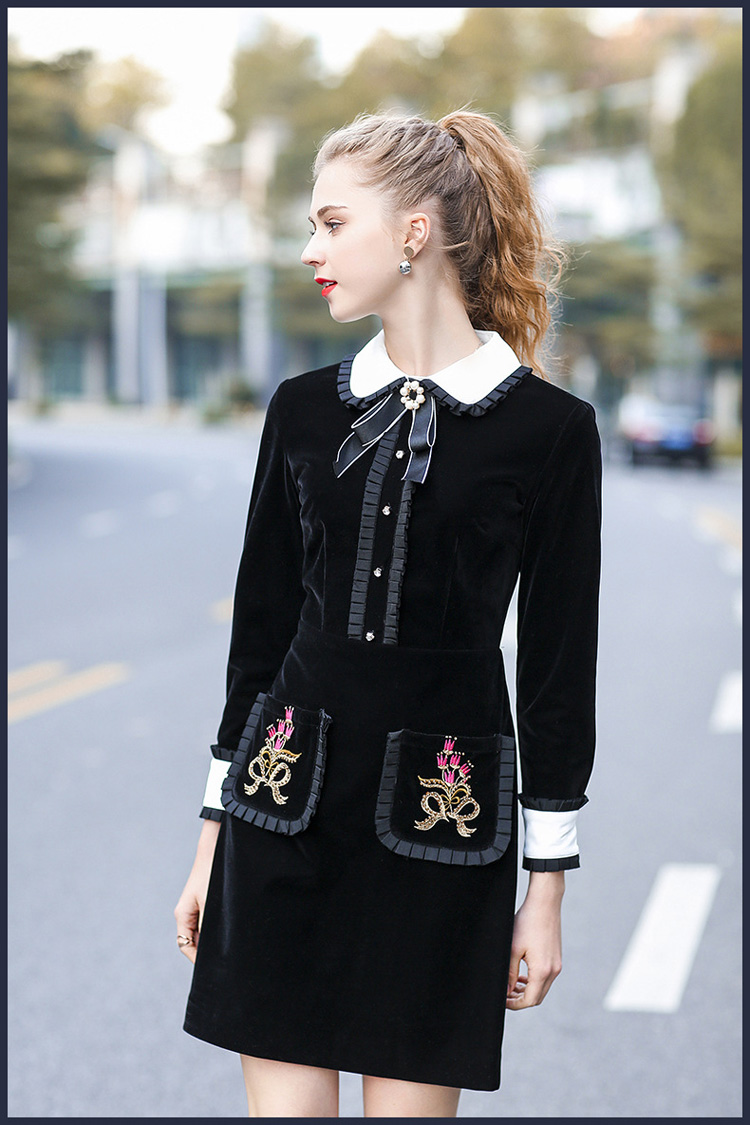 New-Arrival-2018-Spring-Women39s-Peter-Pan-Collar-Long-Sleeves-Ruffles-Beaded-Embroidery-Designer-Dr-32681972314