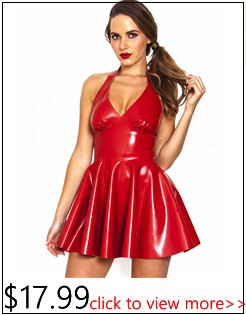 New-Arrival-Women-Costume-Black-Red-Faux-Leather-Halter-Mini-Party-Dress-PVC-Clubwear-Sexy-Latex-Nig-32709556607