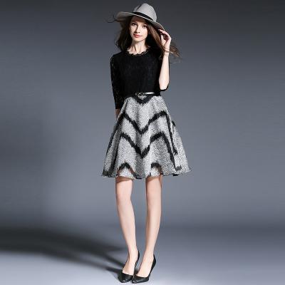 New-Europe-2016-Autumn-Winter-Women39s-Slim-Houndstooth-Wool-Dresses-Femme-Casual-Sashes-Clothing-Wo-32728403780