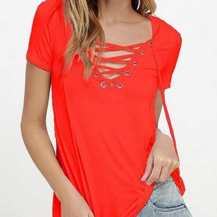 New-European-Fashion-Lace-Up-Summer-T-Shirt-Women-Sexy-V-Neck-Hollow-Out-Top-Casual-Short-Sleeve-Bas-32796912769