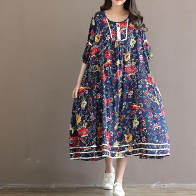 New-Fashion-2016-Summer-Arts-style-Womens-Short-sleeve-Long-Dress-High-Quality-Ink-Printing-cotton-l-32613134899