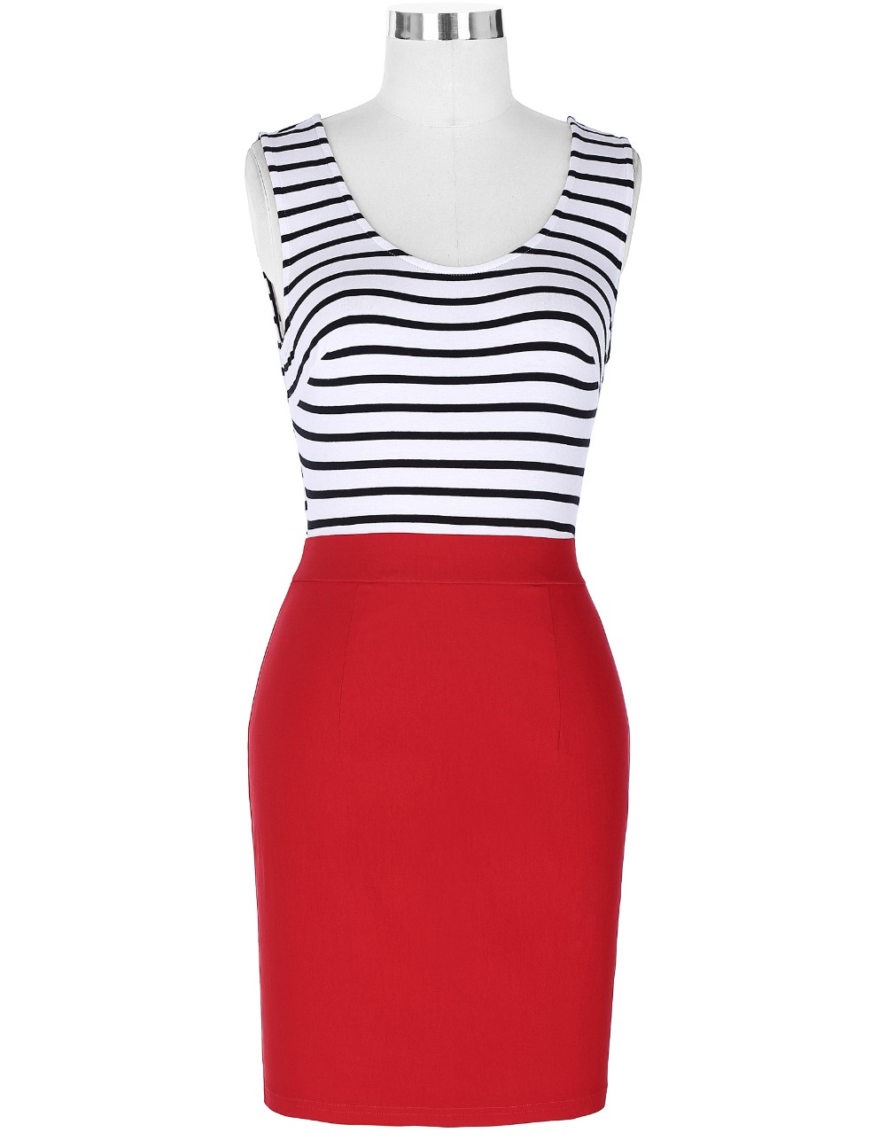 New-Fashion-Women-Dress-Sleeveless-Square-Neck-Hollowed-Back-Stripe-Splicing-50s-Rockabilly-Striped--32763573223