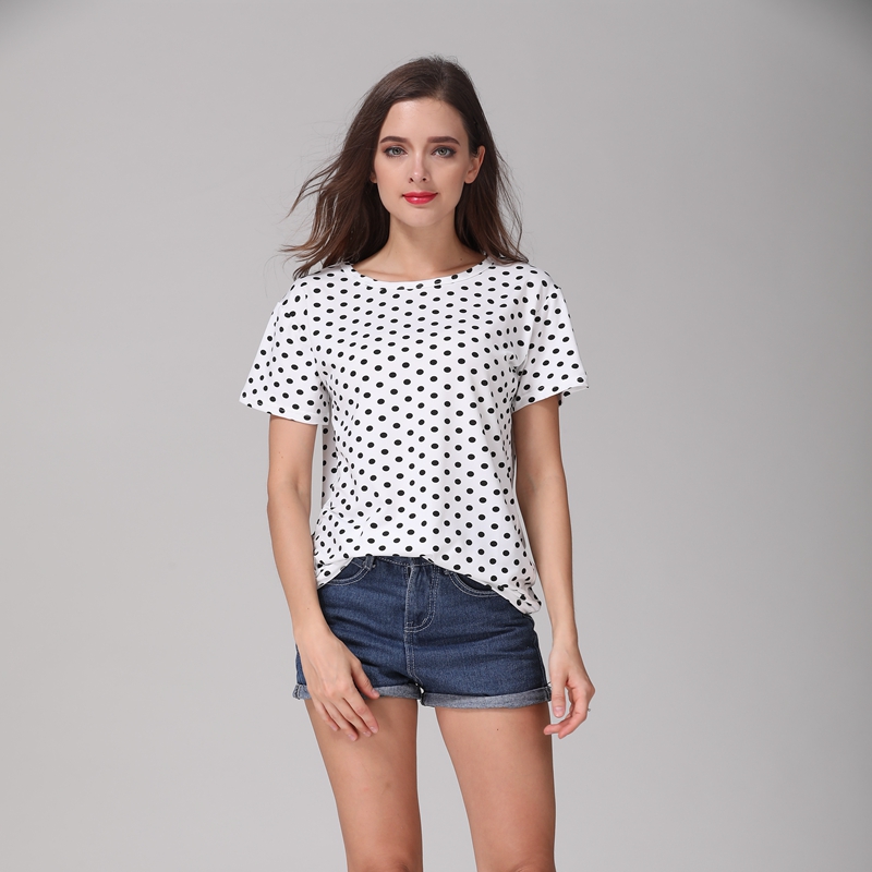 New-Fashion-Women39s-Summer-T-Shirt-Dots-Girls39-Basic-Bottoming-Polka-Dots-Printed-Short-Sleeve-Top-32620471999