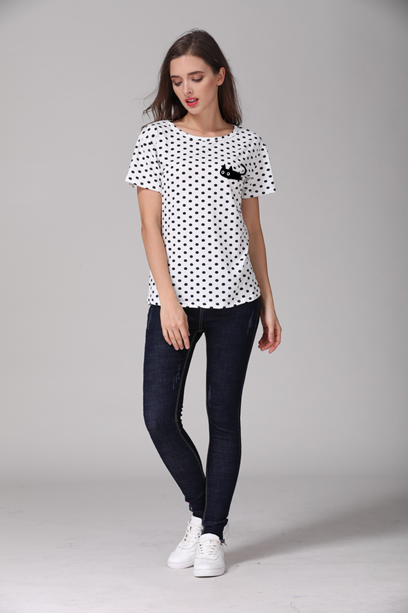 New-Fashion-Women39s-Summer-T-Shirt-Dots-Girls39-Basic-Bottoming-Polka-Dots-Printed-Short-Sleeve-Top-32620471999