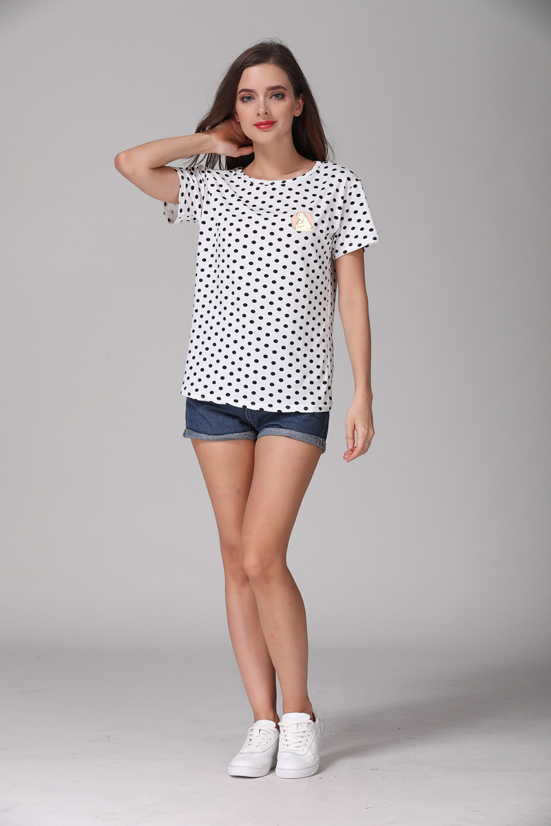 New-Fashion-Women39s-Summer-T-Shirt-Dots-Girls39-Basic-Bottoming-Polka-Dots-Printed-Short-Sleeve-Top-32620471999