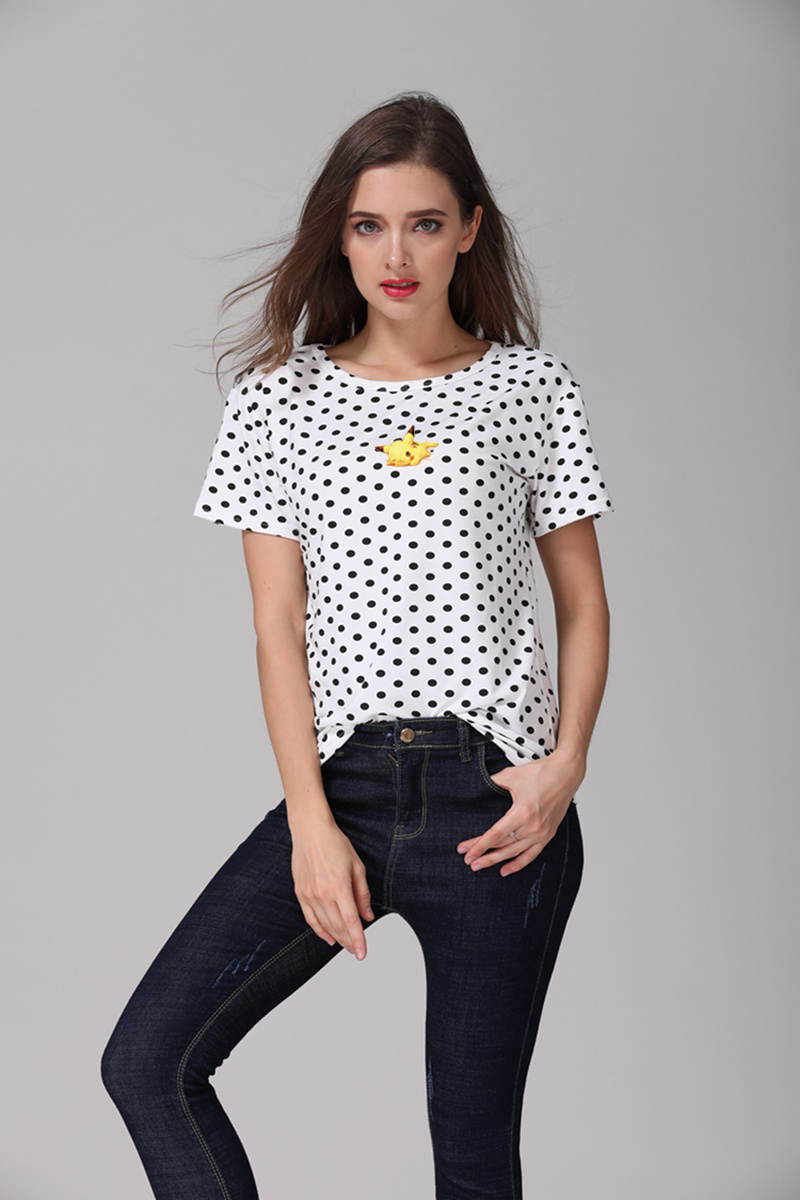 New-Fashion-Women39s-Summer-T-Shirt-Dots-Girls39-Basic-Bottoming-Polka-Dots-Printed-Short-Sleeve-Top-32620471999