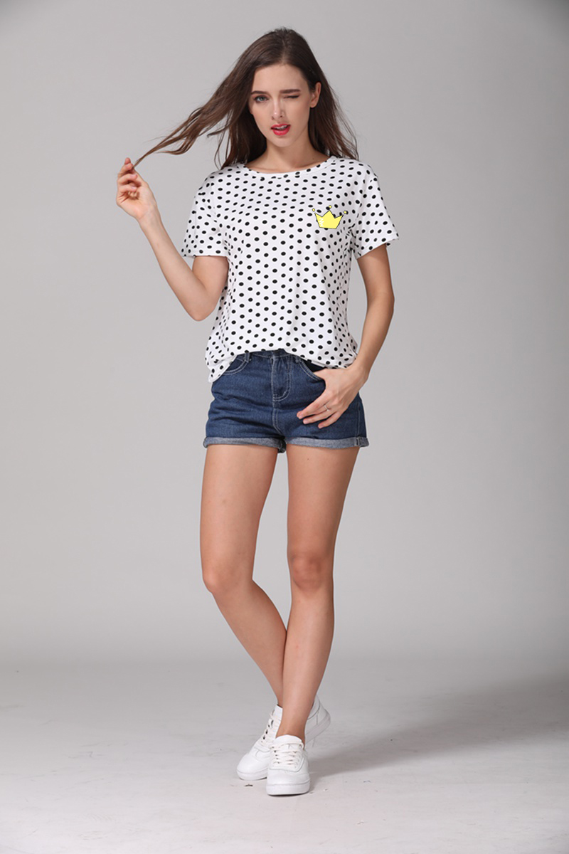 New-Fashion-Women39s-Summer-T-Shirt-Dots-Girls39-Basic-Bottoming-Polka-Dots-Printed-Short-Sleeve-Top-32620471999