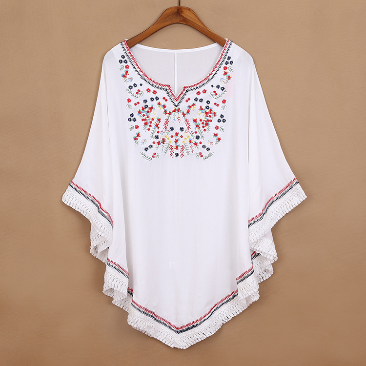 New-Free-Shipping-Vintage-70s-Mexican-Ethnic-Floral-Embroidered--Blouse-Tops-Tent--Dress-Hippie-Wome-32320380313