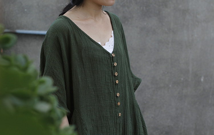 New-Women-Linen-Raglan-Short-Sleeve-Dress-Literary-2018-Summer-V-Neck-Single-Breasted-Cardigan-Robe--32349419061