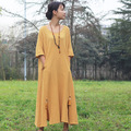 New-Women-Linen-Raglan-Short-Sleeve-Dress-Literary-2018-Summer-V-Neck-Single-Breasted-Cardigan-Robe--32349419061