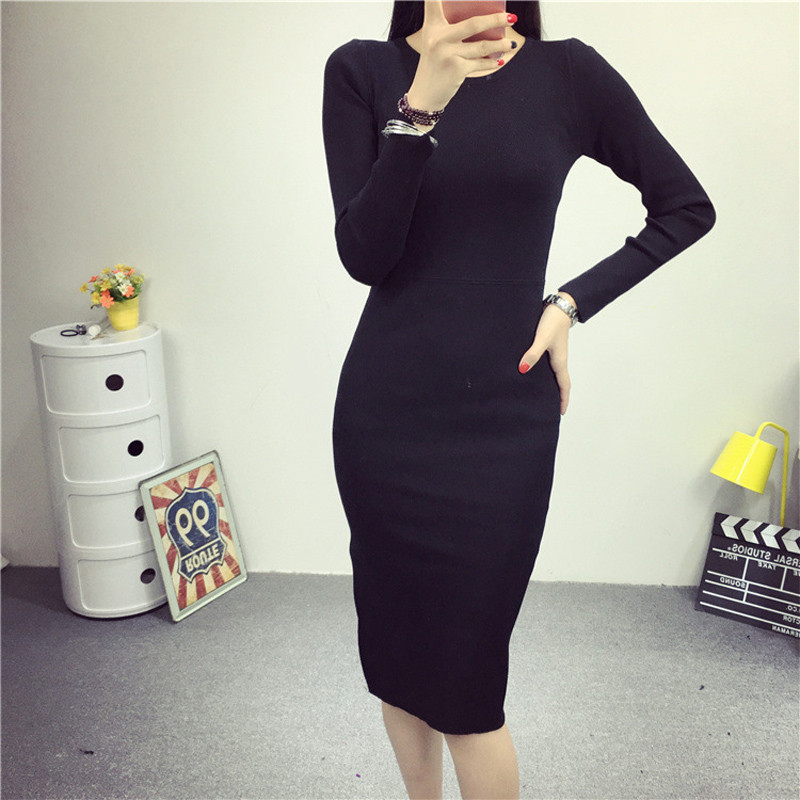 New-autumn-sexy-jersey-dress-women39s-pink-and-black-with-side-slit-32696584477