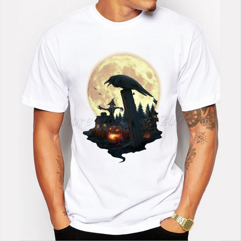 New-fashion-animal-design-halloween-panda-pumpkin-creative-printed-men39s-customized-t-shirt-casual--32498492816