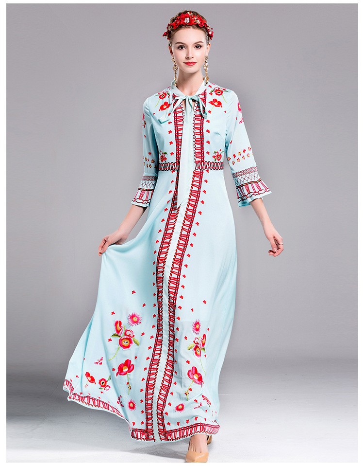 Nice-Long-Dress-Women-2017-Autumn--Extra-Large-Europe-Style-Hight-Street-Black-Light-Blue-A-Line-Fla-32752453449