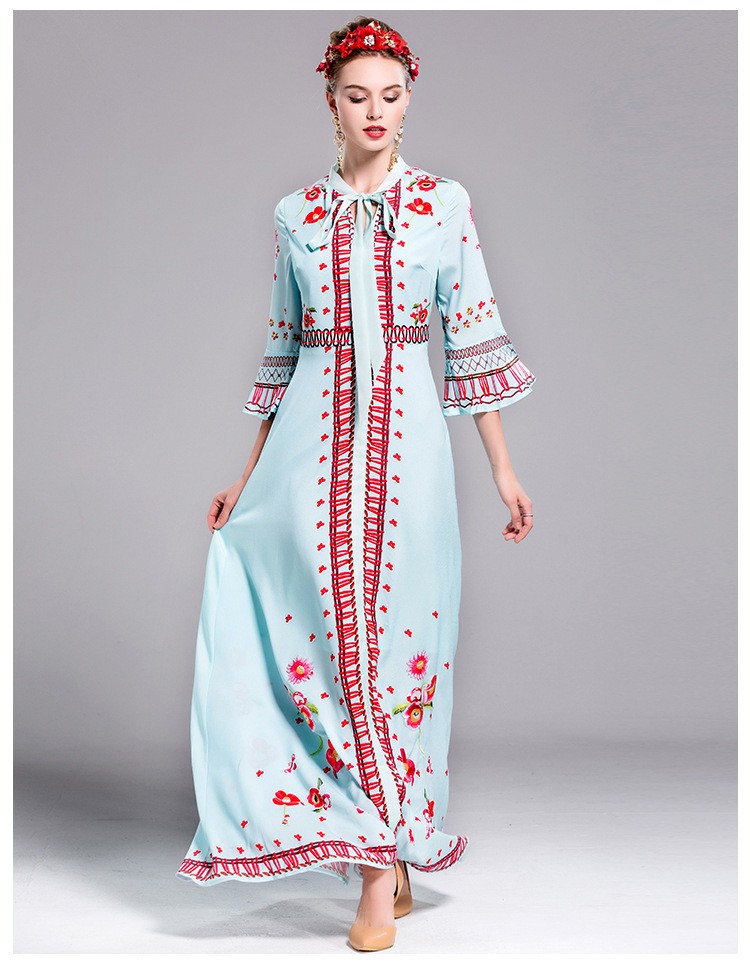 Nice-Long-Dress-Women-2017-Autumn--Extra-Large-Europe-Style-Hight-Street-Black-Light-Blue-A-Line-Fla-32752453449