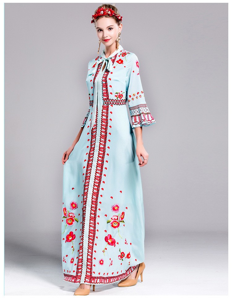 Nice-Long-Dress-Women-2017-Autumn--Extra-Large-Europe-Style-Hight-Street-Black-Light-Blue-A-Line-Fla-32752453449