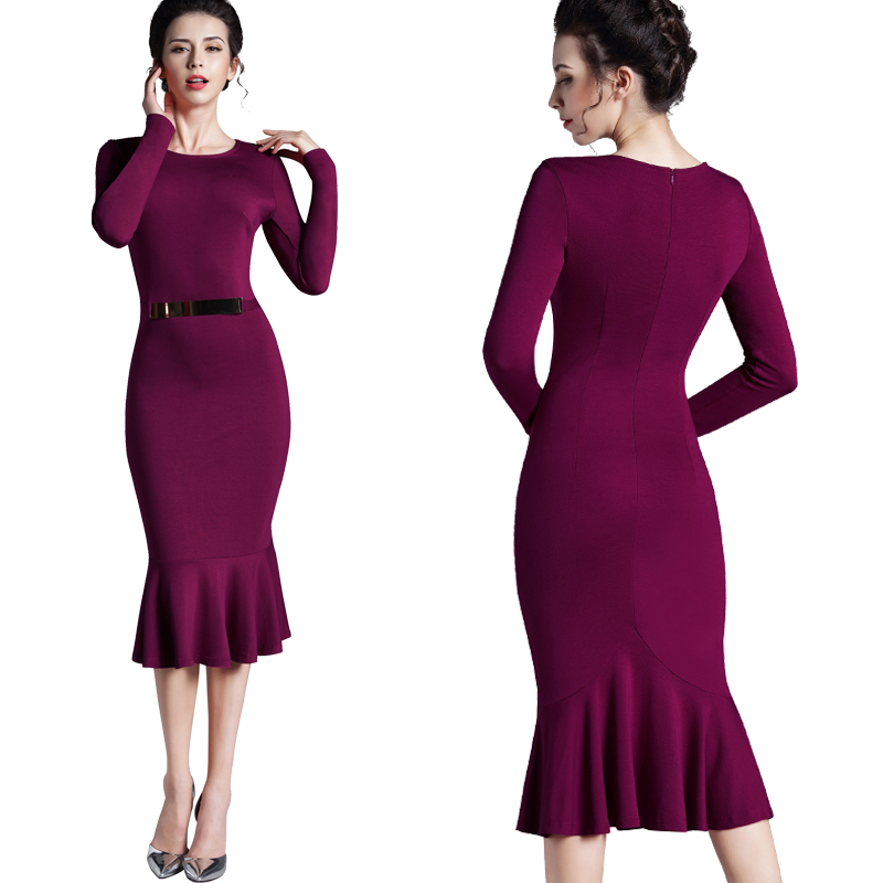 Nice-forever-Casual-Work-dress-Stylish-Bodycon-Office-Lady-Solid-O-Neck-Full-Sleeve-Sequined-Sheath--32481906016