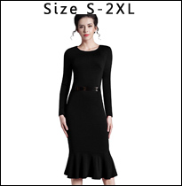 Nice-forever-Mermaid-Button-Autumn-34-Sleeve-red-New-Vintage-dress-V-neck-formal-work-bodycon-office-32234526625