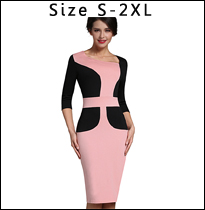 Nice-forever-Vintage-Brief-Split-Bottom-Elegant-Casual-Work-34-Sleeve-Deep-O-Neck-Bodycon-Knee-Women-32724199266