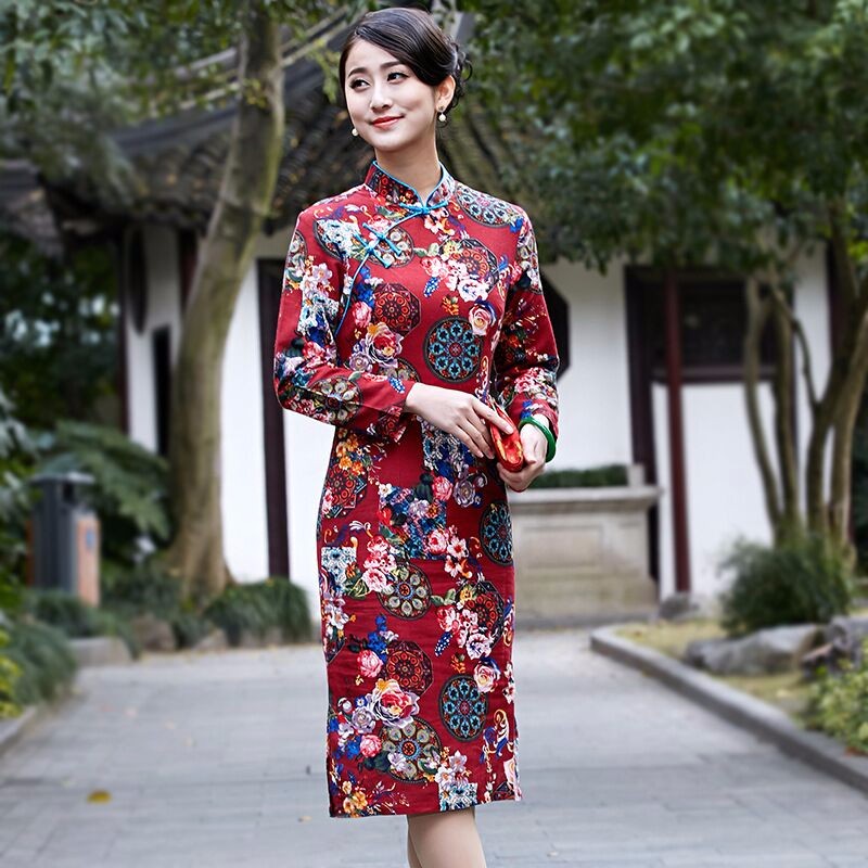 Novelty-Stylish-Chinese-Style-Dress-Ladies39-Cheongsam-Elegant-Slim-Linen-Cotton-Knee-Length-Qipao-S-32672958167