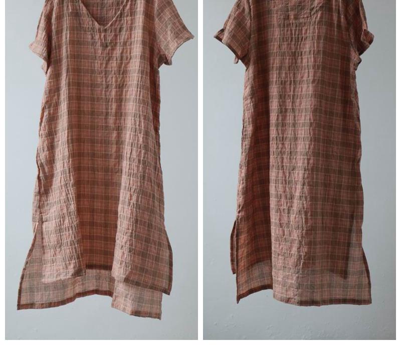 Original-Pleated-Cotton-Linen-Dress-Loose-Vestidos-2018-Short-Sleeve-Women-Casual-Plaid-Dresses-V-ne-32678097929