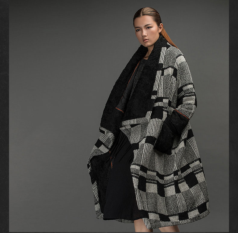 Outline-Original-Brand-Black-Plaid-Coat-Raglan-Long-Sleeve-Wool-Jacket-Loose-Elegant-Trench-Women-Wo-32523314293