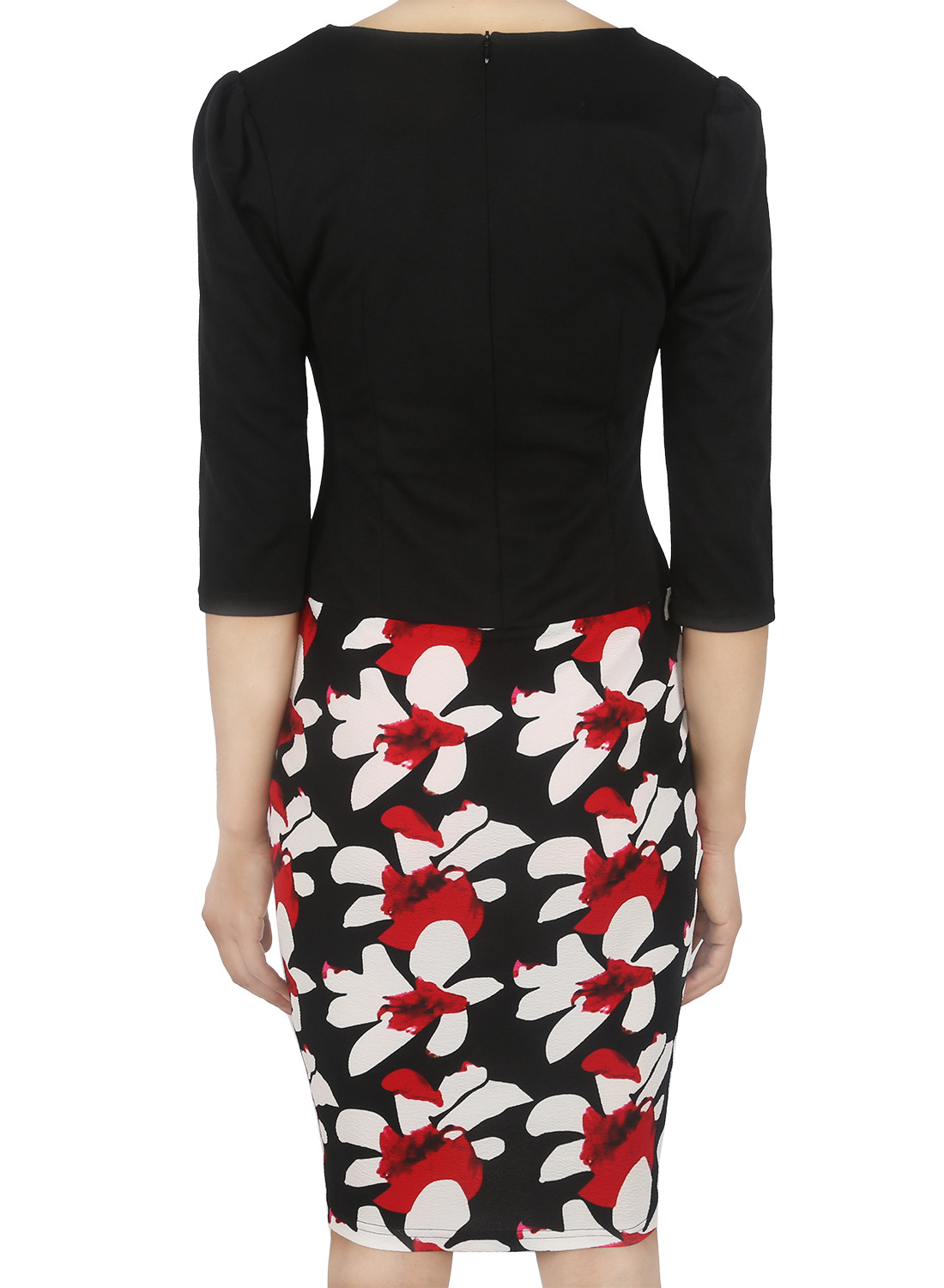 Oxiuly-Women-Faux-Two-Pieces-Elegant-Floral-Print-Patchwork-Three-Quarter-Sleeve-Work-Office-Wear-Bo-32744417752