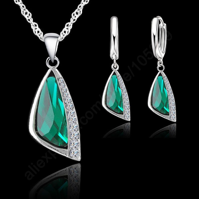 PATICO-New-Charming-925-Sterling-Silver-Austrain-Crystal-Pendant-Necklace-Hoop-Earring-Set-Geometric-2027156880