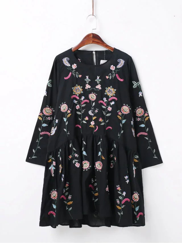 PLus-Size-Women-Floral-Embroidery-Dress-O-Neck-Long-Sleeve-2pcs-Cotton-Casual-Party-Summer-Dresses-W-32792009554