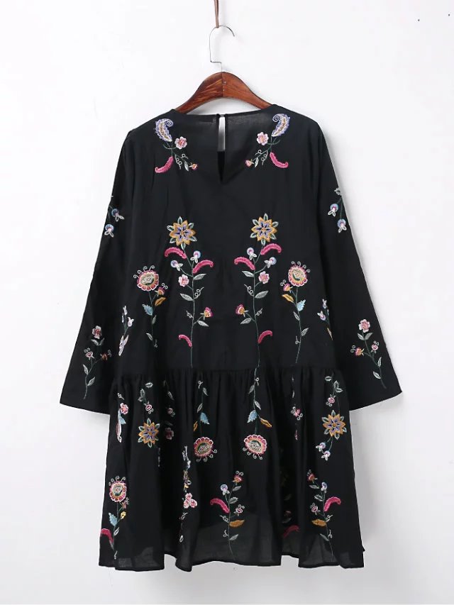 PLus-Size-Women-Floral-Embroidery-Dress-O-Neck-Long-Sleeve-2pcs-Cotton-Casual-Party-Summer-Dresses-W-32792009554