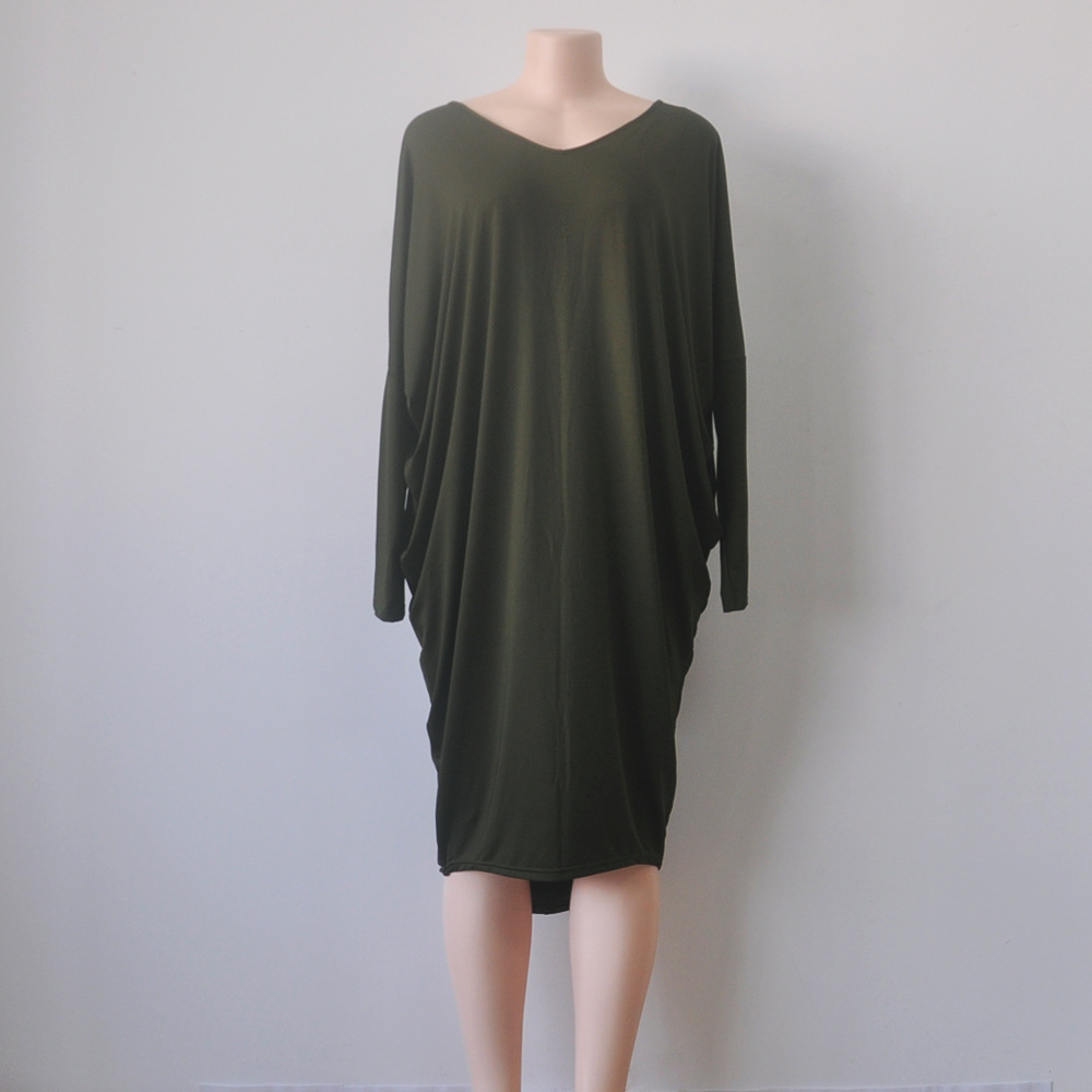 Plus-Size-Autumn-Dress-Fashion-New-Women-Solid-Color-V-Neck-Batwing-Sleeve-Backless-Casual-Loose-Par-32709426217