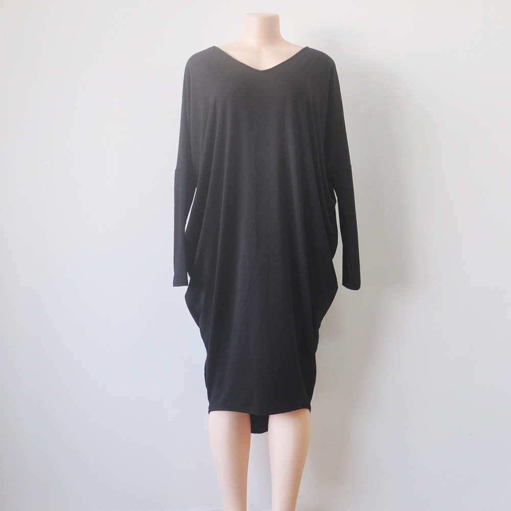 Plus-Size-Autumn-Dress-Fashion-New-Women-Solid-Color-V-Neck-Batwing-Sleeve-Backless-Casual-Loose-Par-32709426217