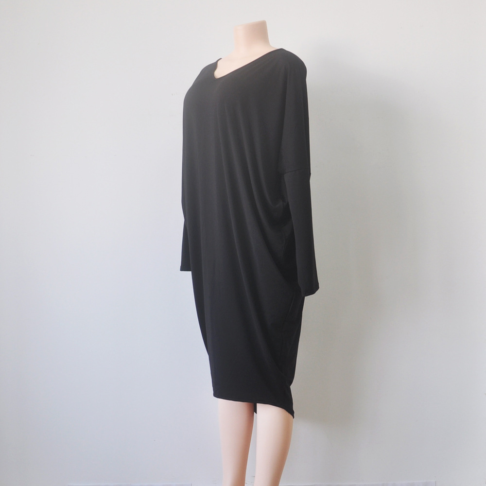 Plus-Size-Autumn-Dress-Fashion-New-Women-Solid-Color-V-Neck-Batwing-Sleeve-Backless-Casual-Loose-Par-32709426217