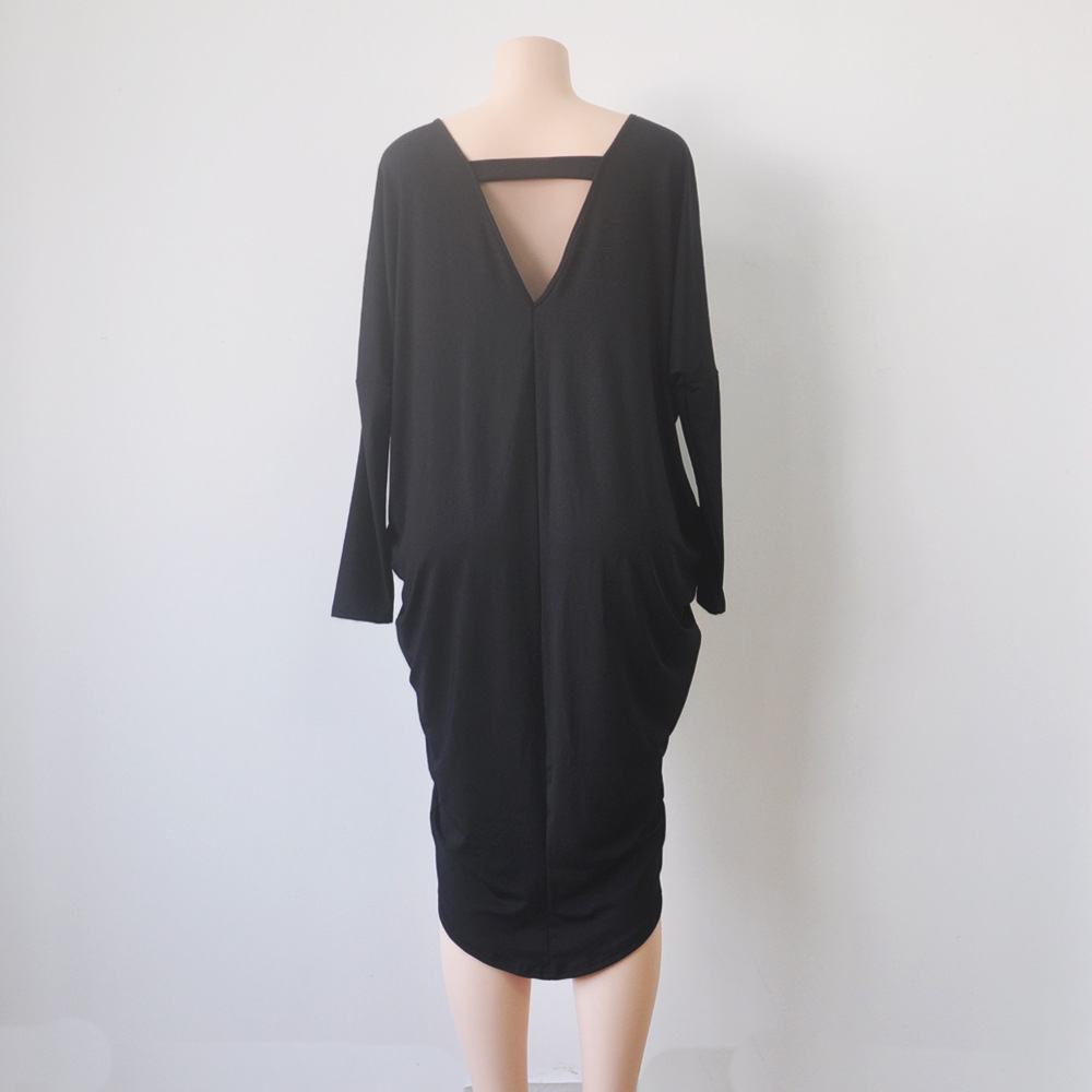 Plus-Size-Autumn-Dress-Fashion-New-Women-Solid-Color-V-Neck-Batwing-Sleeve-Backless-Casual-Loose-Par-32709426217