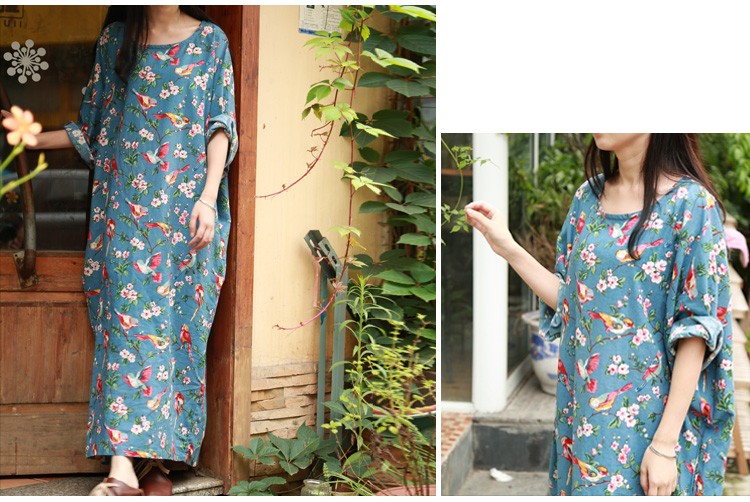 Plus-Size-Floral-Women-Dress-2016-Summer-Long-Dress-Betwing-Sleeve-Cotton-Linen-Maxi-Dress-Back-Slit-32393369252
